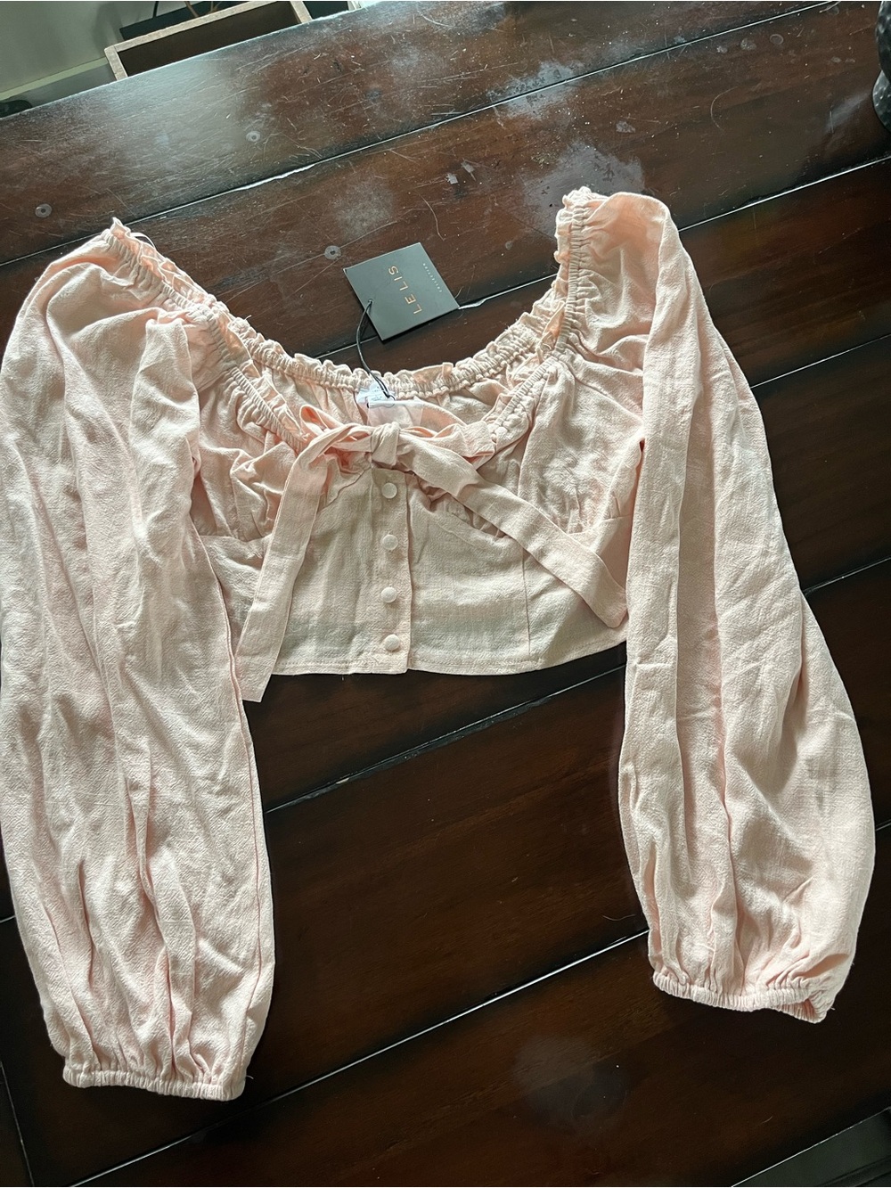 Pink Peasant Crop Top with Balloon Sleeves
